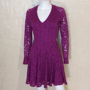 Lace overlay fuchsia dress long sleeve sz S